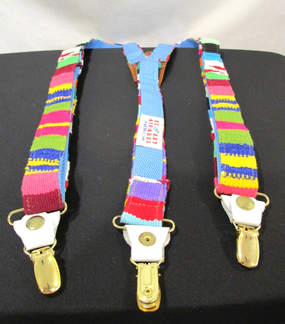 Guatemalan Handmade Multicolor Textile Fabric Y Back Clip On Suspenders